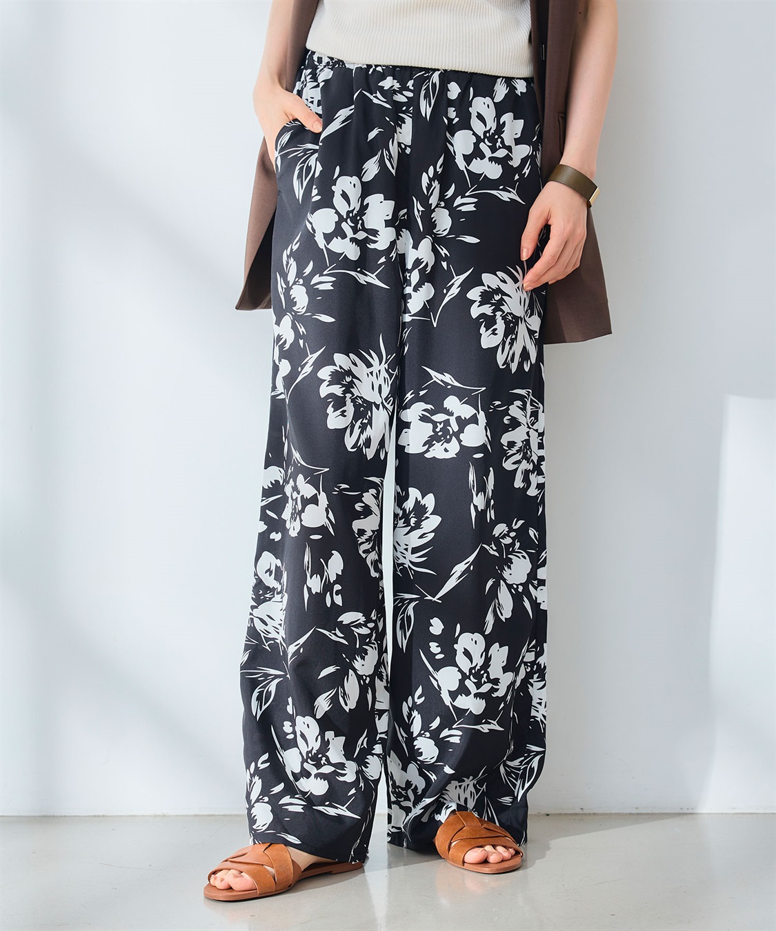 吸水速乾》エブ楽 ドライイージープリントワイドパンツ CROSS FUNCTION