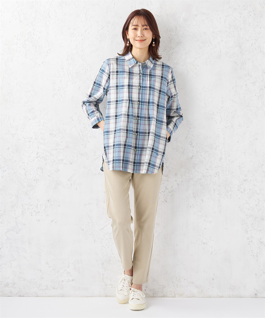 オーガニックコットンチェックブラウス DECOY｜クロスプラス公式通販サイト