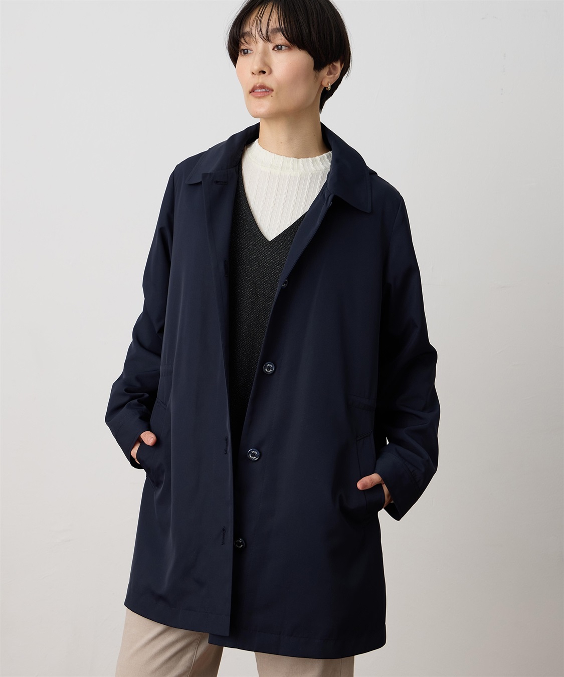 ライナー付きステンカラーコート【はっ水・ハンドウォッシャブル・花粉
