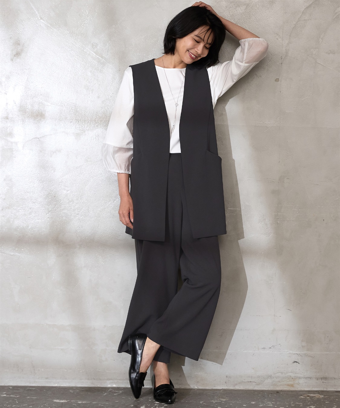 セットアップ対応】ジョーゼットロングジレ A/C DESIGN BY ALPHA CUBIC