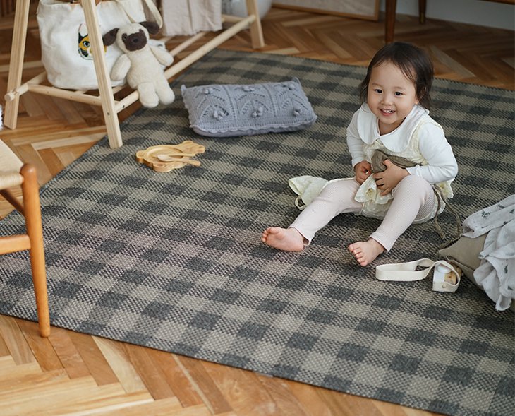 洗える 軽量ラグ ブロックチェック (185×185cm) | cucan ネットショップ