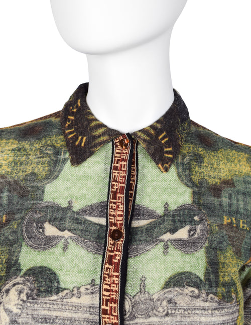 Jean Paul Gaultier Vintage AW 1999 Green Multicolor Currency Print