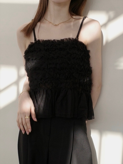 RE ARRIVAL】tulle frill cami tops / black amel