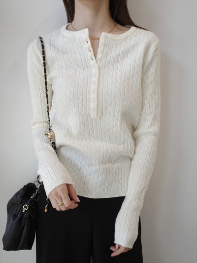 NEW】henry neck cable knit / ivory amel