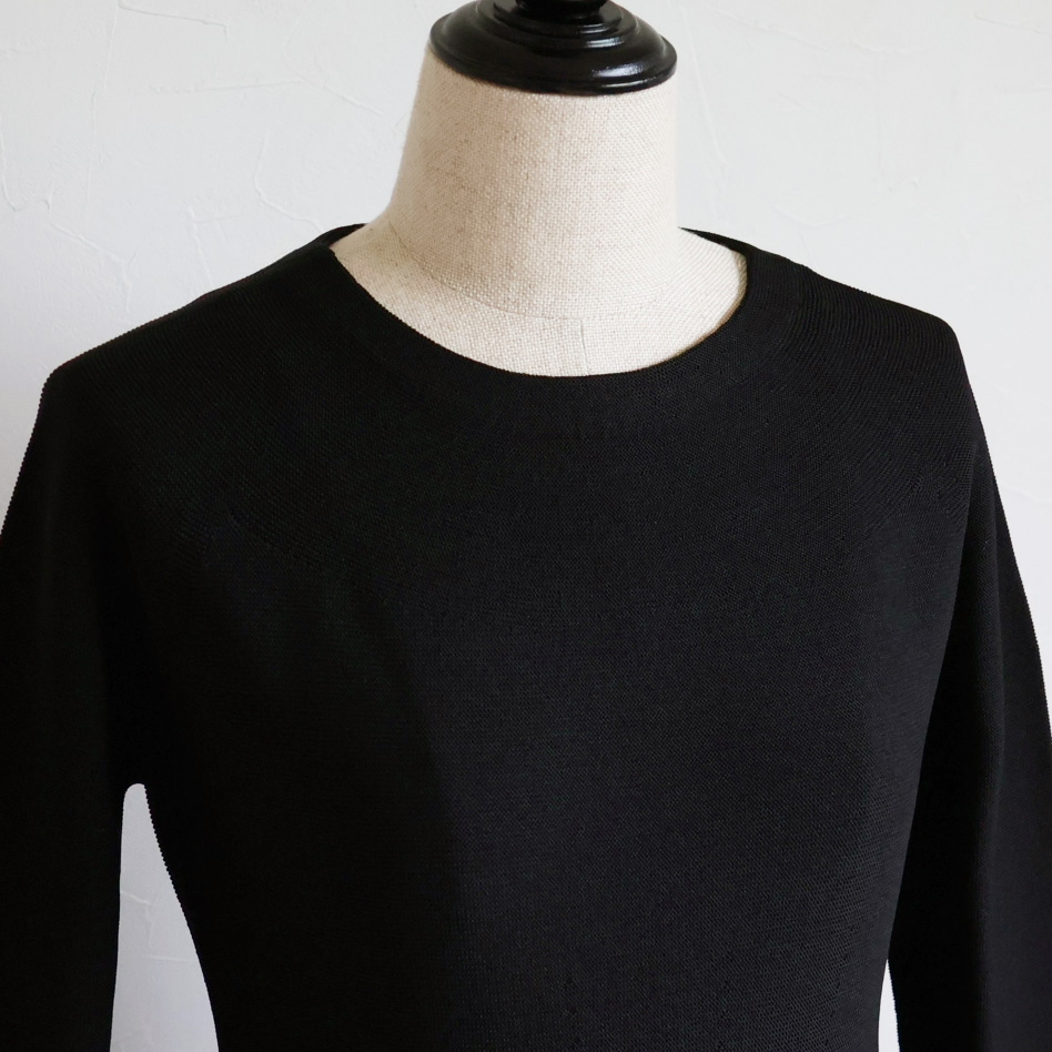 ホールガーメント パール付き フィットアンドフレア 長袖ワンピース