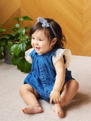 La Stella】リボンギャザーデニムロンパース | ロンパース