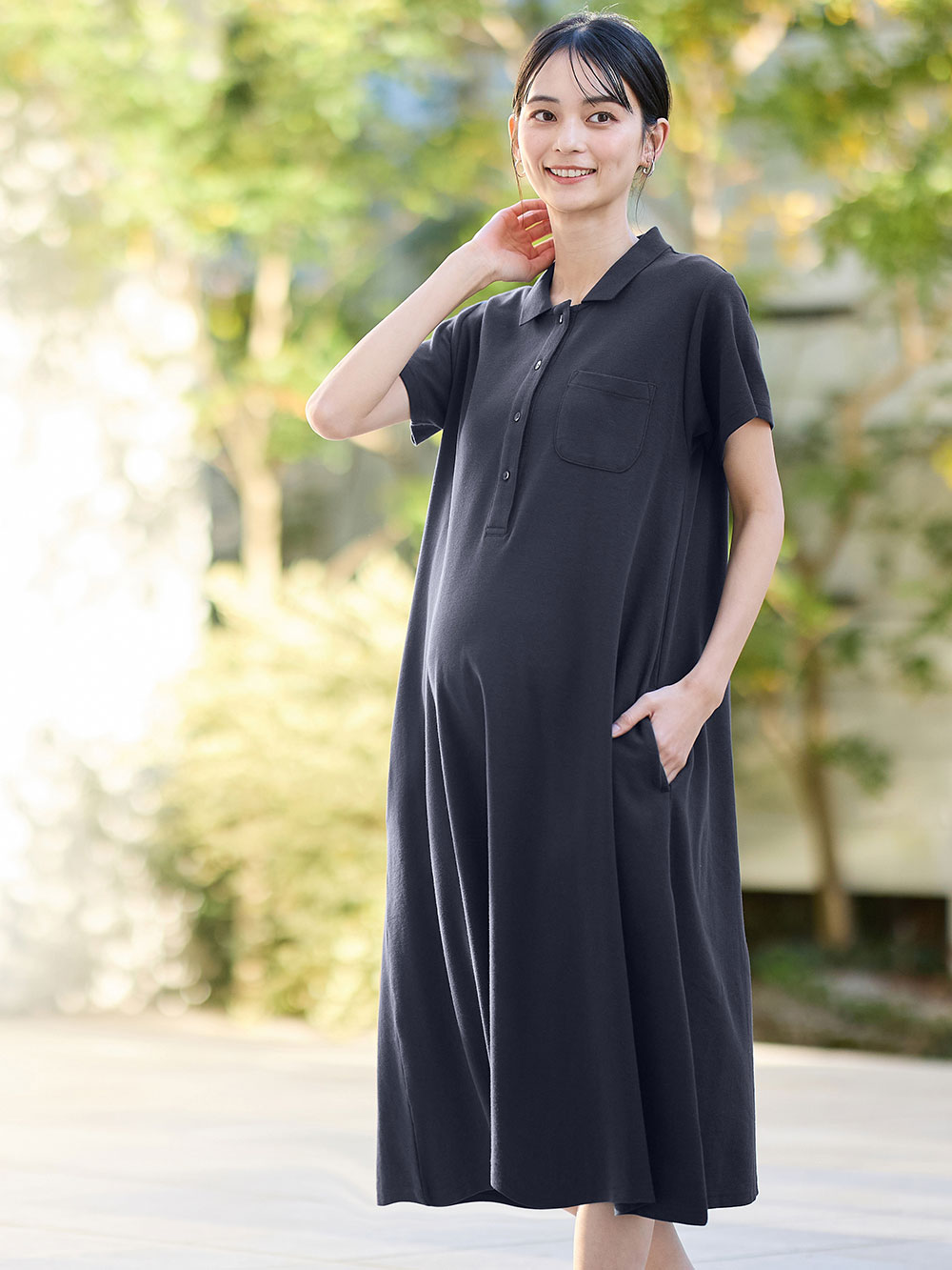 親子コーデ可】半袖ポロワンピース（ひざ下丈） マタニティ・授乳服