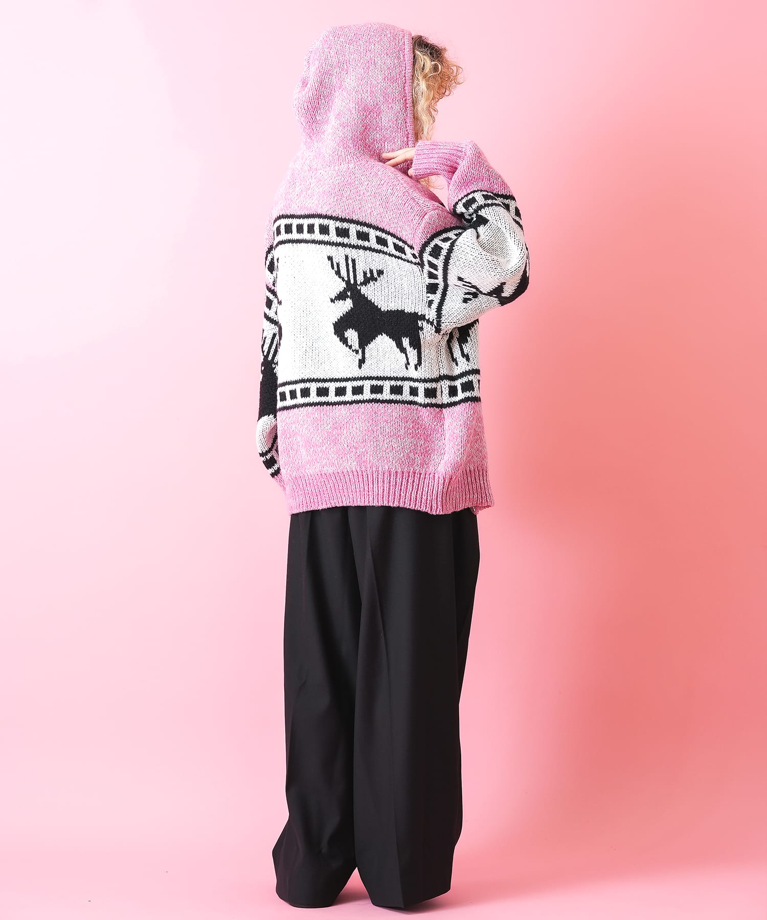 ノルディック柄カウチンニットフーディーセーター / メンズ レディース