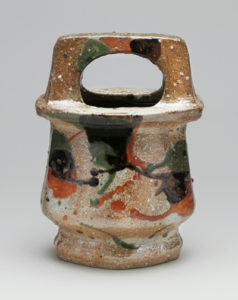 やまちゃん河井寛次郎作柿緑釉蔦捻双耳瓶 一点物 森の春のはじまり