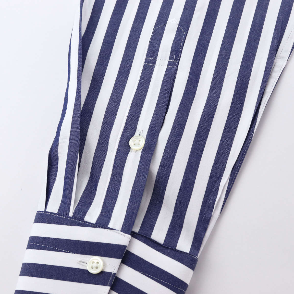 ドレスシャツ ワイドカラー ブロック ストライプ ネイビー 紺 白 大柄