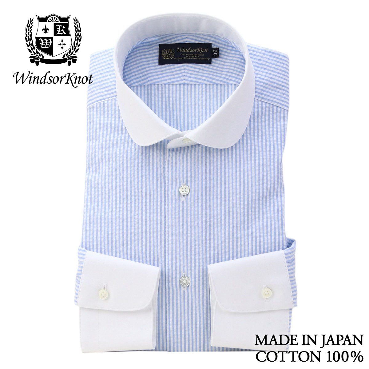 ドレスシャツ シアサッカー クレリックシャツ ラウンドカラー ブルー