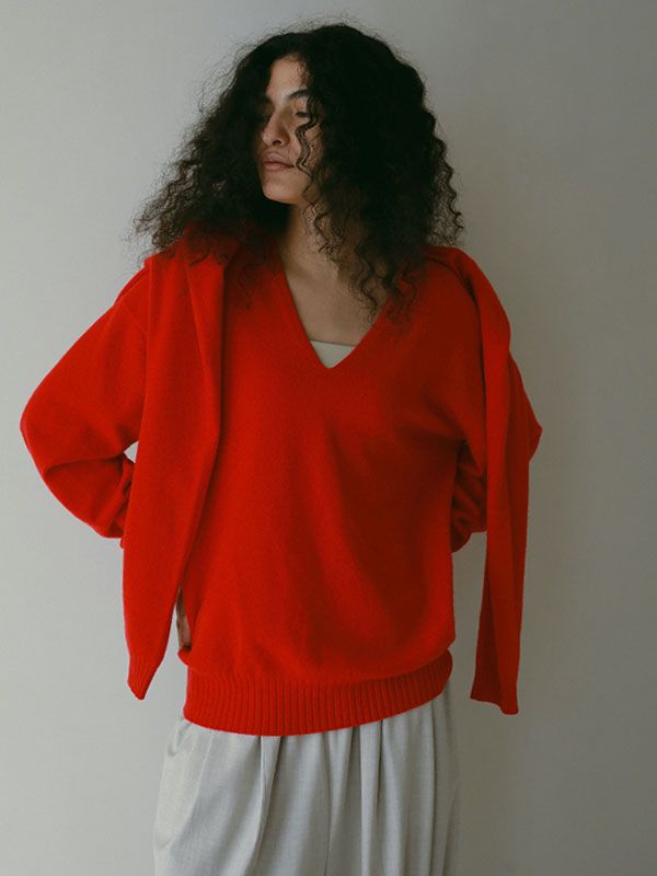 ETRE TOKYO - Vネックカシミヤニットプルオーバー RED レディース