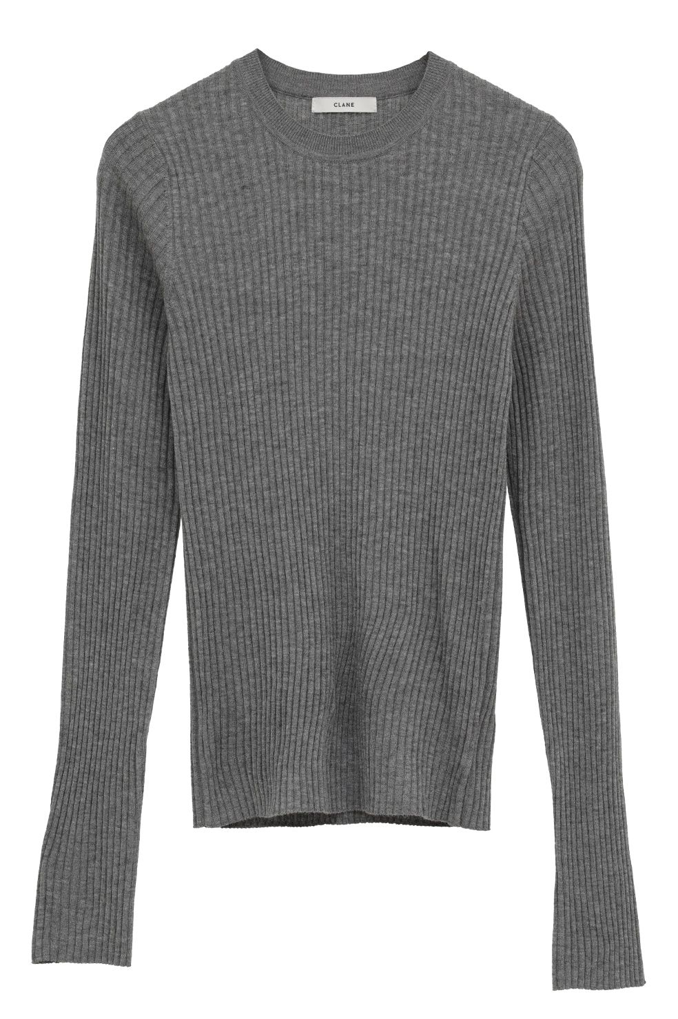 CLANE - シアーリブニットカットソー | SHEER RIB KNIT TOPS (GREY