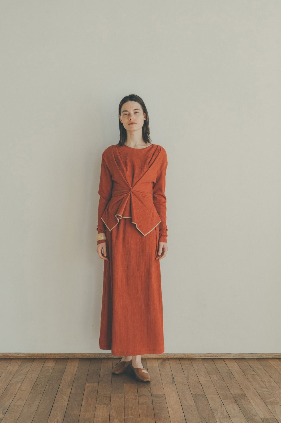 CLANE - COTTON CREPE TUCK ONE PIECE - ORANGE | ADDICT WEB SHOP