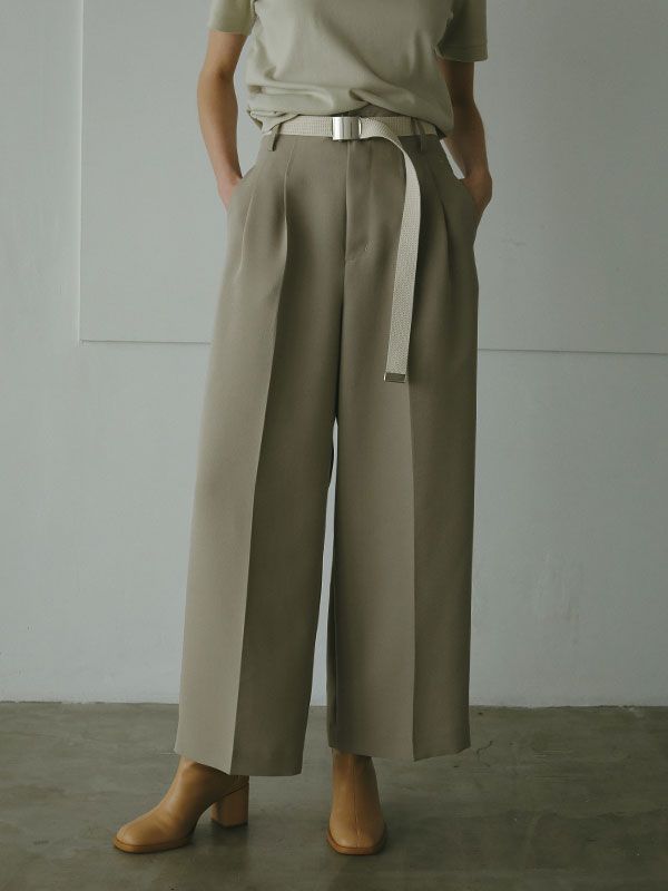 ETRE TOKYO - ハイウエストベルテッドセミワイドパンツ - BEIGE