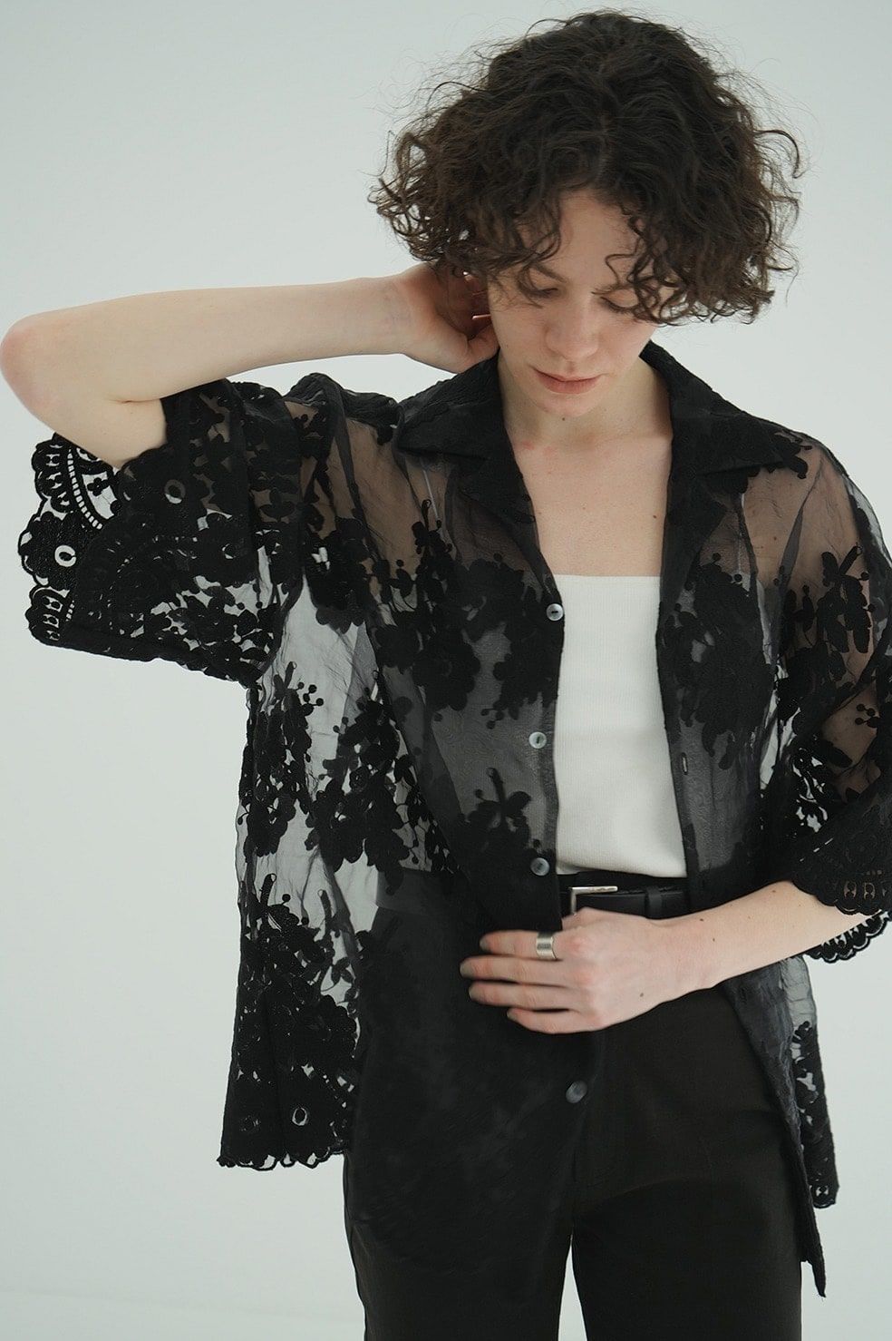 CLANE - シアーフラワーレースシャツ | SHEER FLOWER LACE SHIRTS