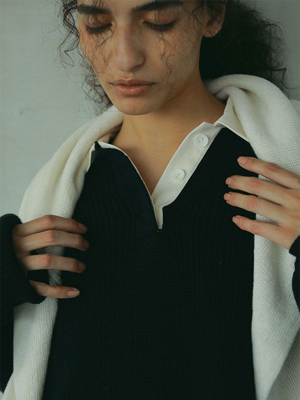 ETRE TOKYO - ラガーシャツニットプルオーバー - BLACK | ADDICT WEB SHOP