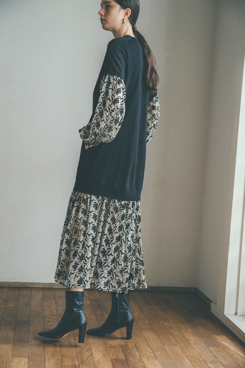 CLANE - フラワーレースミックスワンピース - FLOWER LACE MIX ONE