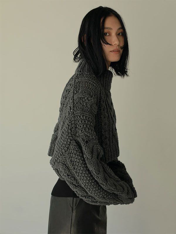 ETRE TOKYO - ケーブルハンドニットプルオーバー - CHARCOAL | ADDICT
