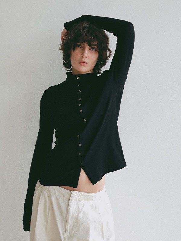 ETRE TOKYO - ガーゼフライスフロントオープンプルオーバー (BLACK