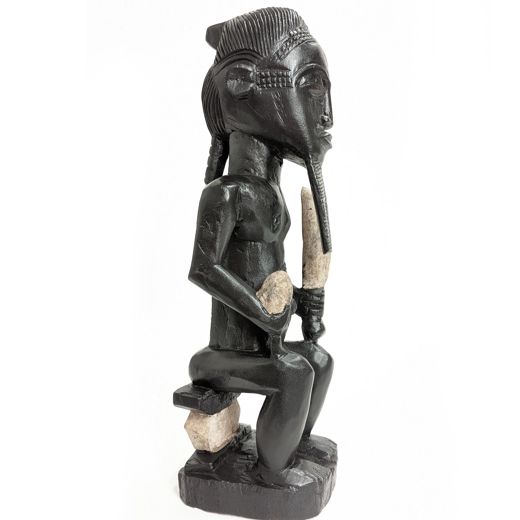 バウレ族木彫坐像 49cm アフリカン プリミティブアート 木彫品 （p040