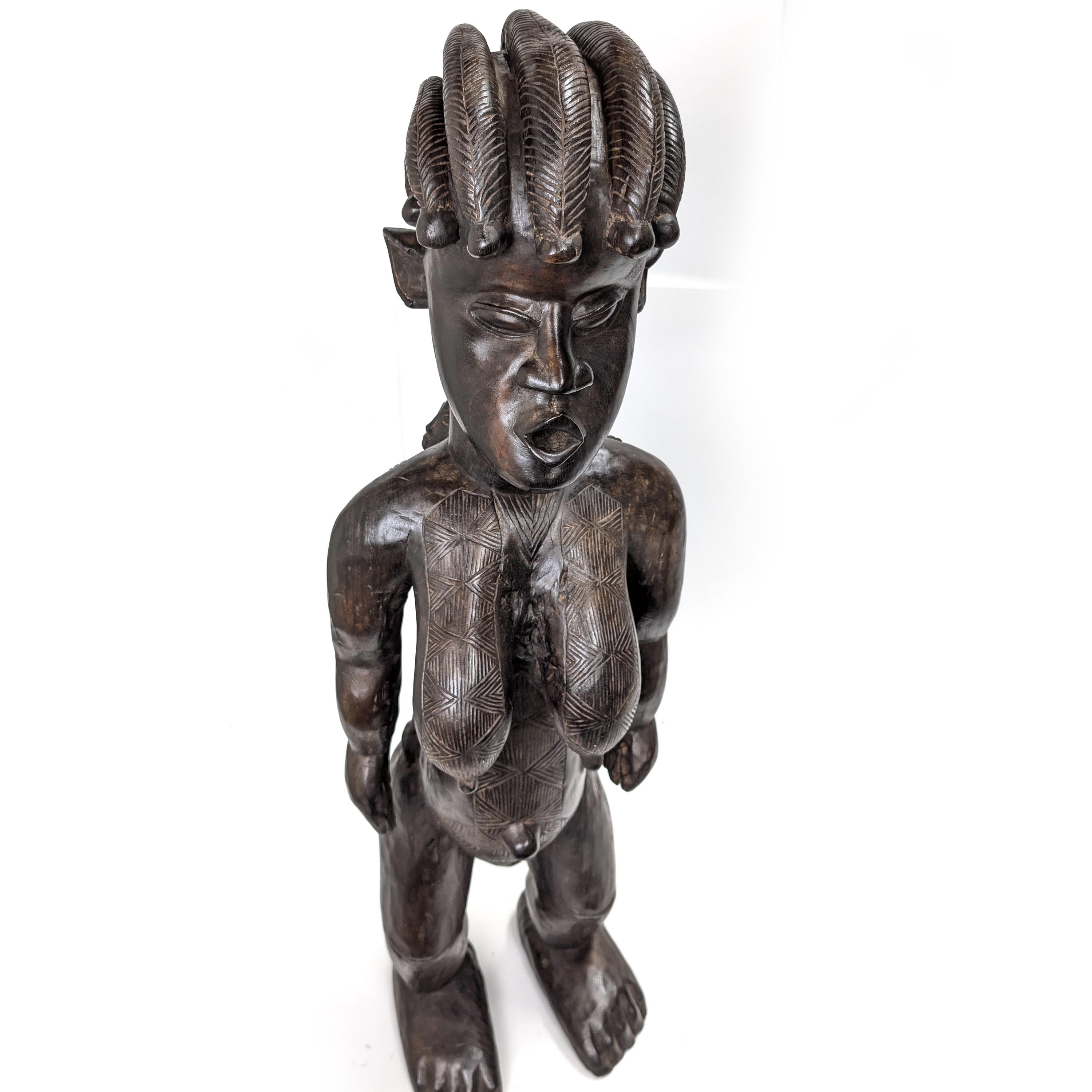 バッサ族母子立像 木彫品 99cm アフリカン プリミティブアート （p880