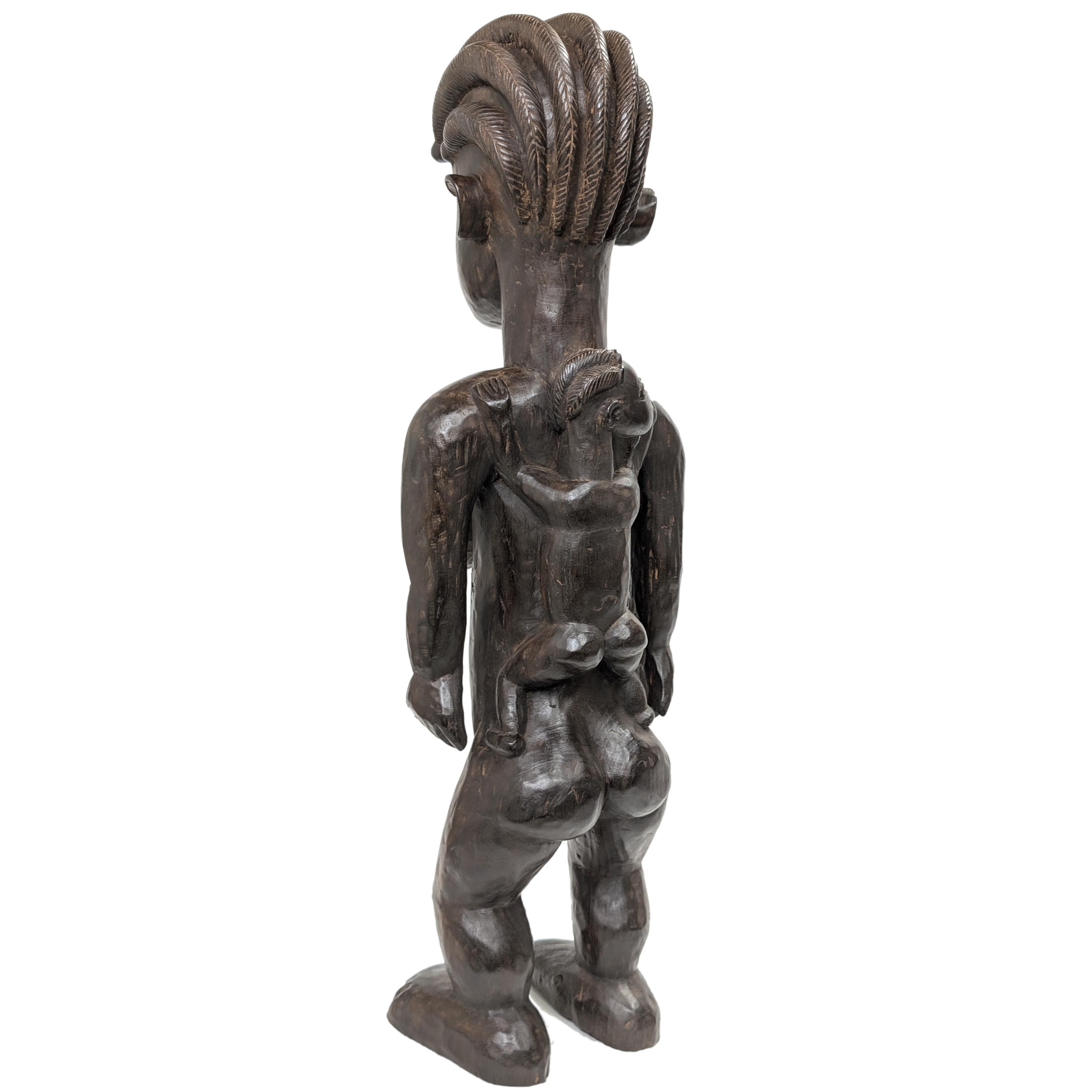 バッサ族母子立像 木彫品 99cm アフリカン プリミティブアート （p880