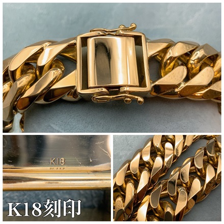 18金 6面カット ダブル ブレスレット 200g 22cm / K18 6cut triple