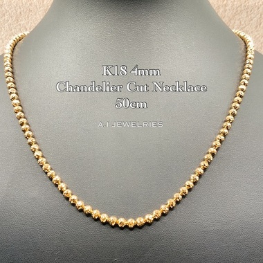 k18 18金 4mm玉 シャンデリア カットボール ネックレス 50センチ / k18