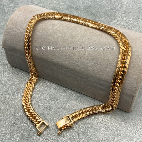 K18 Mカット トリプル 25g 25cm 喜平 アンクレット 品番 kmt-2525 Mcut