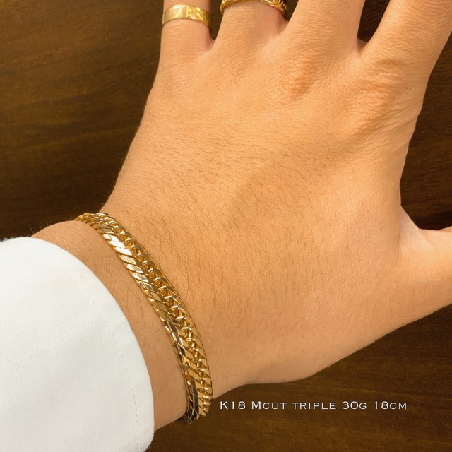 K18 Mカット トリプル 30g 18cm 喜平 ブレスレット品番 kmt-3018 Mcut