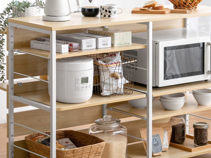 スライド棚付きキッチンカウンター emery(エメリー) 背面収納あり