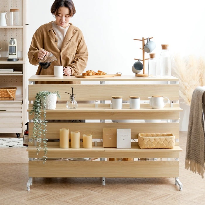 スライド棚付きキッチンカウンター emery(エメリー) 背面収納あり