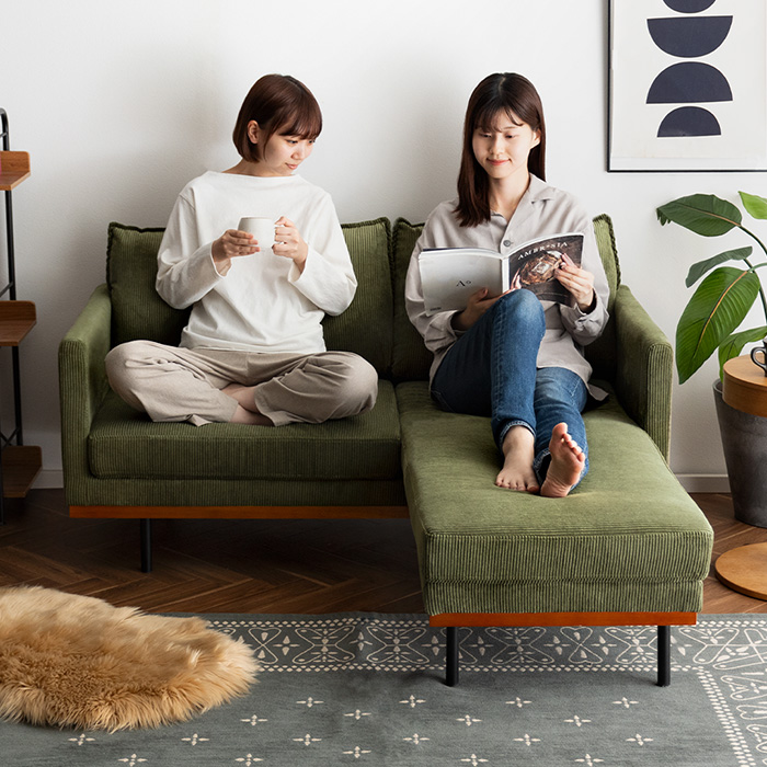 コンパクトカウチソファ 2人掛け L字 座面広め オットマン付き Bennett