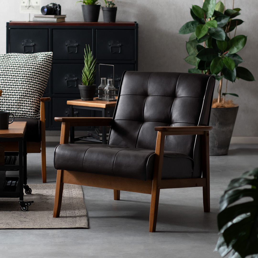 1人掛けソファ ヴィンテージデザイン レザー 天然木脚 WEIMAR | 家具