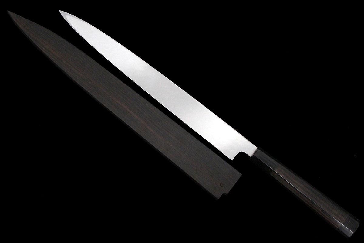 柳刃包丁 本焼 一尺 平鏡面 黒檀柄 黒檀鞘・箱付 KN02-A10294-2L2B