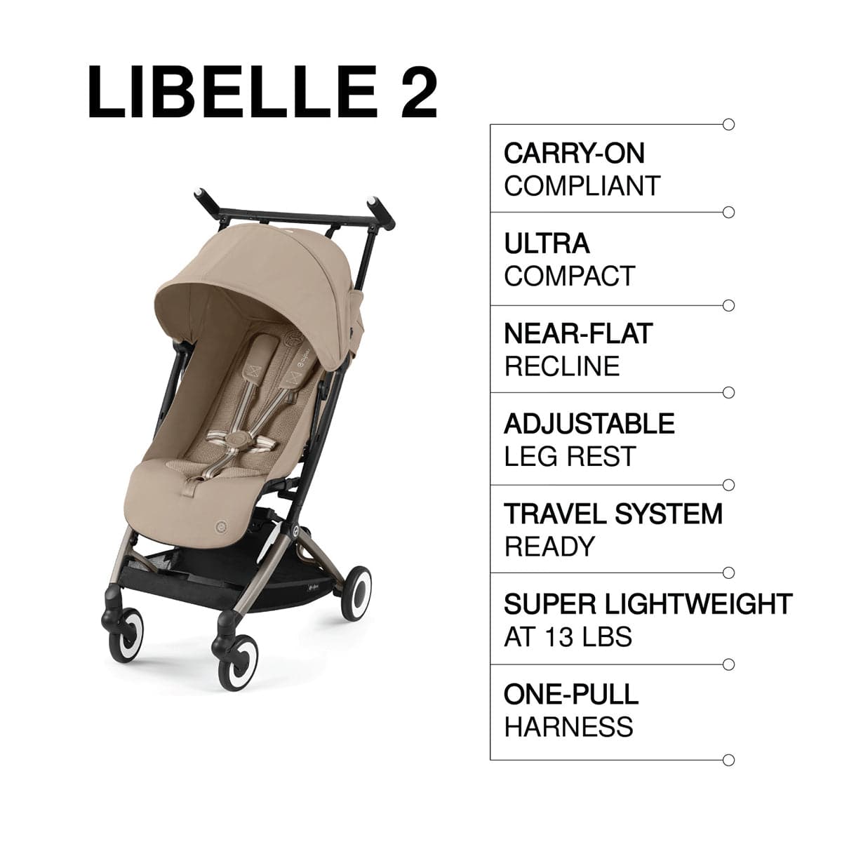 Cybex Libelle 2 Compact Stroller (with 1 Pull Harness) - Almond