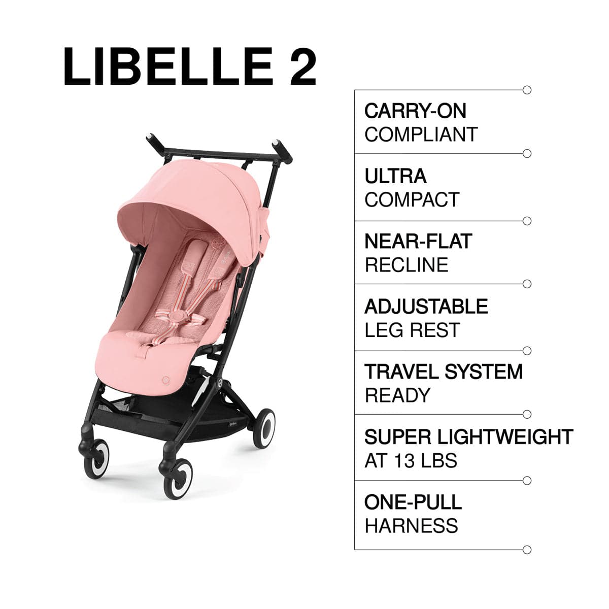 Cybex Libelle 2 Compact Stroller (with 1 Pull Harness) - Candy