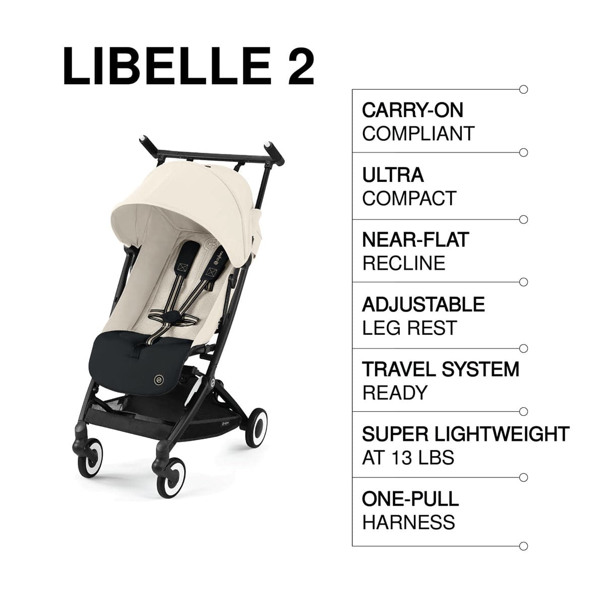 Cybex Libelle 2 Compact Stroller (with 1 Pull Harness) - Canvas