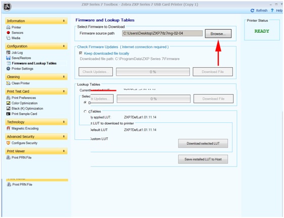 Guide to updating the firmware on a Zebra ZXP Series 7 ID card