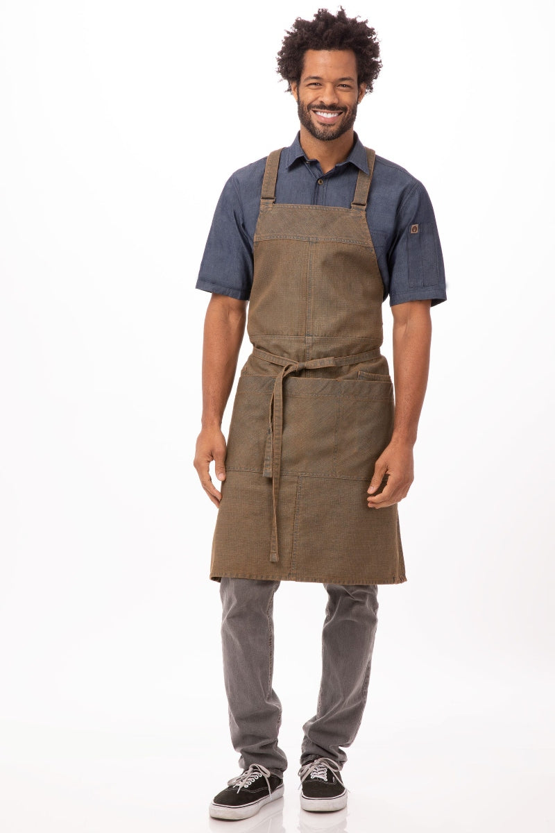Uptown Cross-Back Blue-Taupe Bib Apron – ApronWarehouse