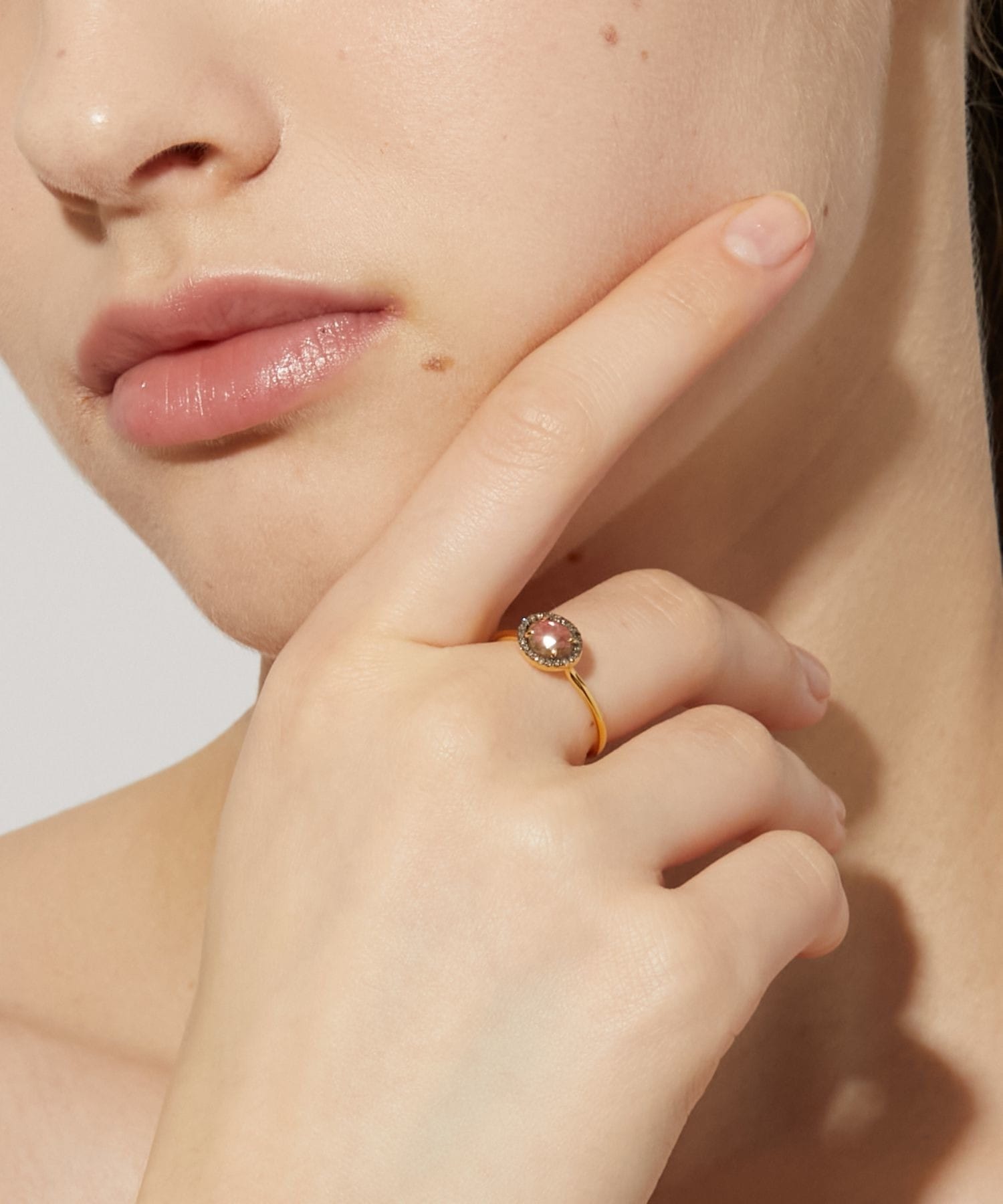 elafonisi] medium watermelon tourmaline with pave diamonds ring