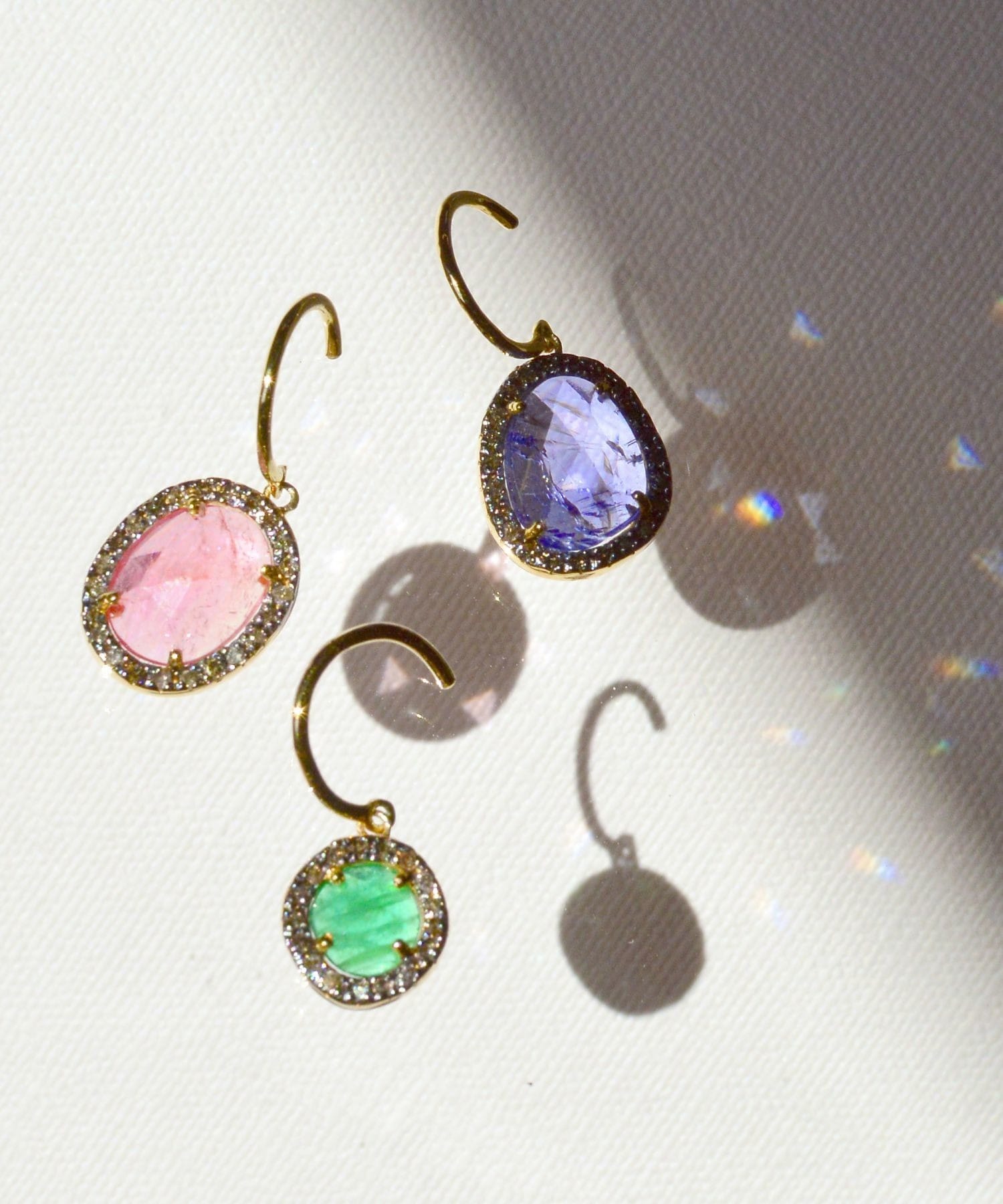 elafonisi] pink tourmaline pave diamonds drop pierced earring