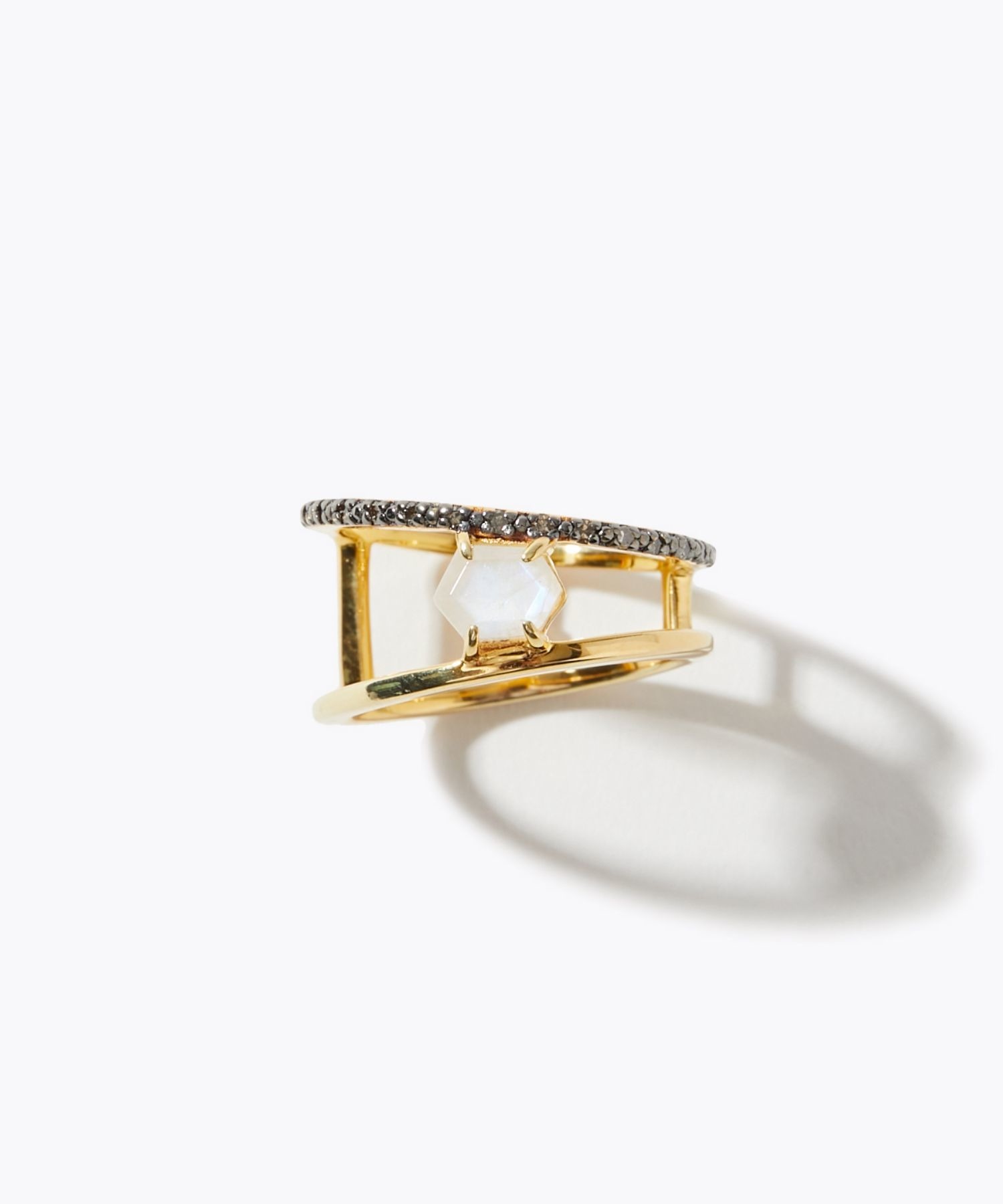 elafonisi] rainbow moon stone pave diamond double band ring