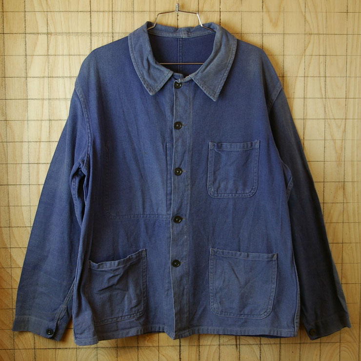 ビンテージヨーロッパ古着フランス製ネイビーユーロワークシャツ