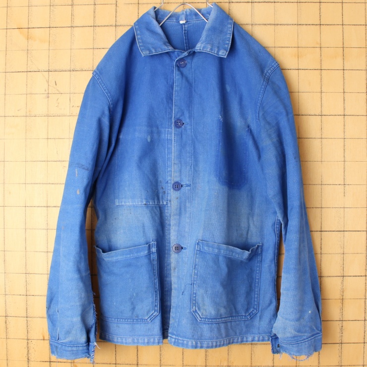 60s 70s EURO コットン ワーク ジャケット カバーオール メンズM相当