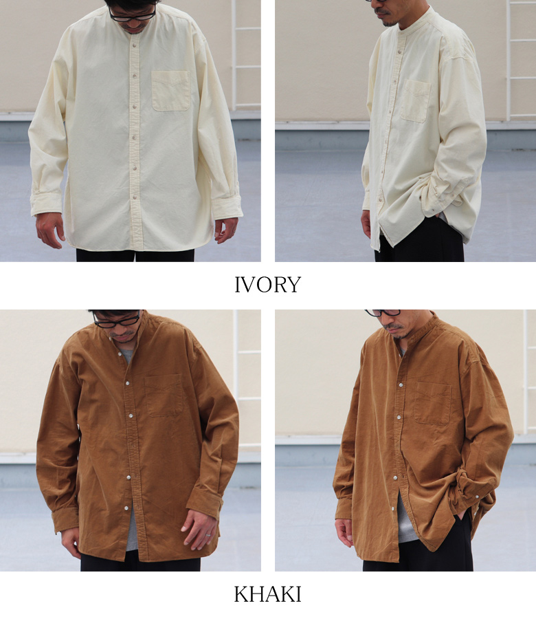 21W（ウェール）コーデュロイ バンドカラー ボクシーAライン 長袖