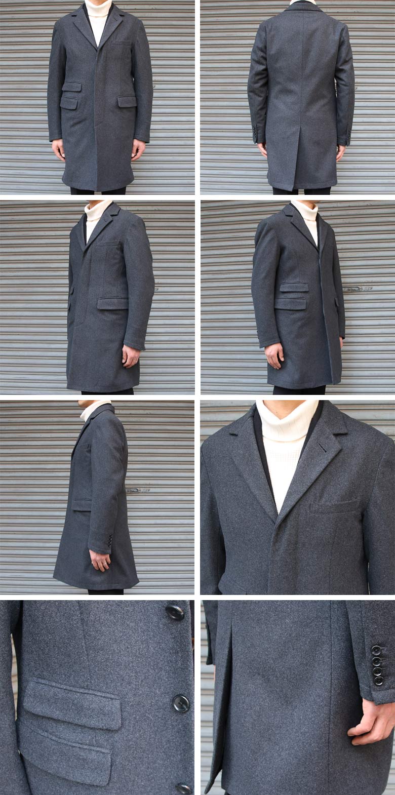 610gウールメルトン比翼仕立3Bチェスターコート 【送料無料