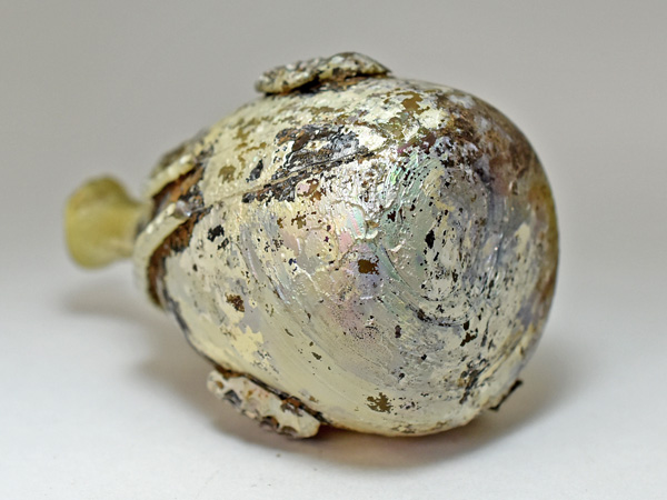 1908】古代ローマングラス装飾付濃厚銀化瓶 ボトル(高さ約9.0Cm