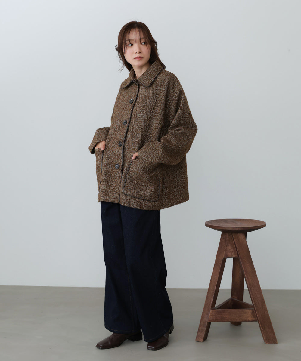 ヘリンボーンツイードカバーオールジャケット